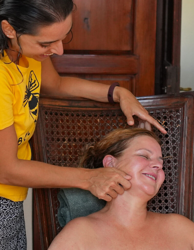 facial treatment as self-care after a relaxing bath with aromas and mindful music